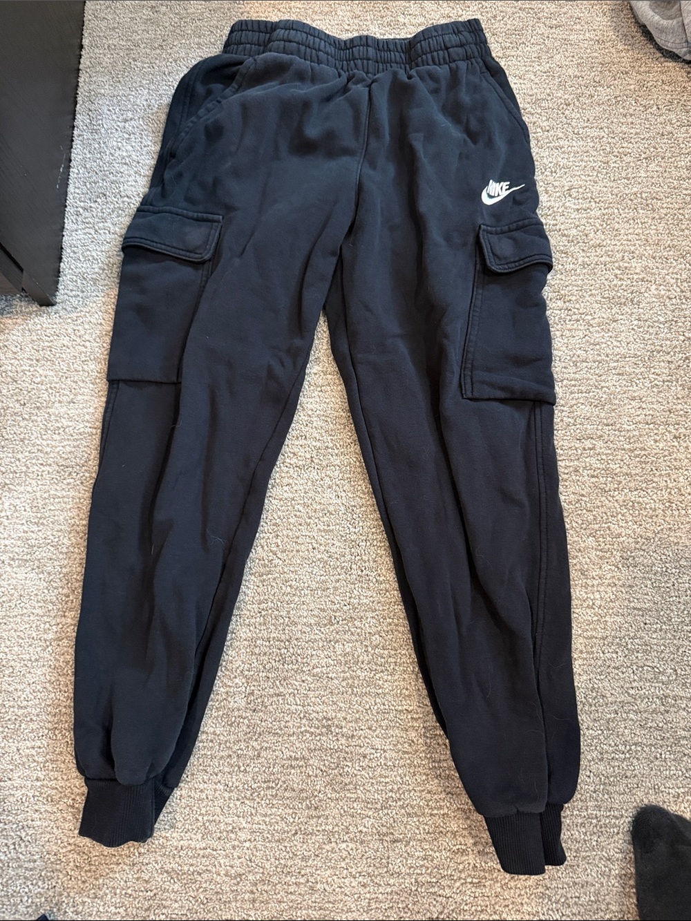 Nike Black Kids Cargo Joggers with White Swoosh